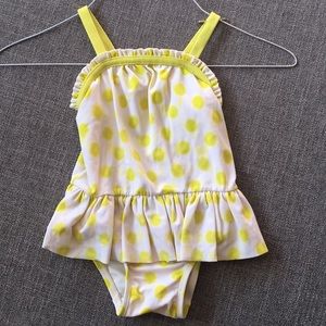 Gap bathing suit white with lime dots